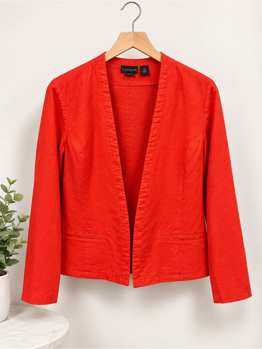 Tahari 100% Linen Open-Front Blazer (rack)